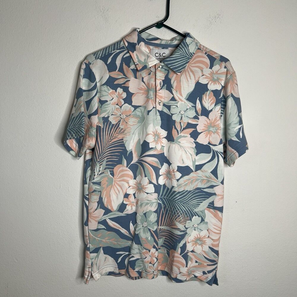 C&C California Men’s Polo Shirt Floral Short Sleeve Size Medium
